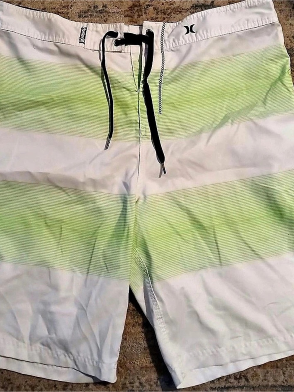 Hurley Striped Board Shorts in White & Green Size 38